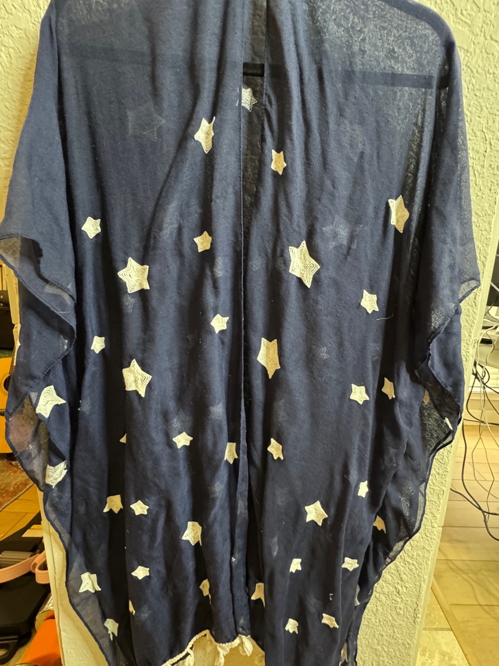 Navy Star Embroidered Swim Coverup Kimono